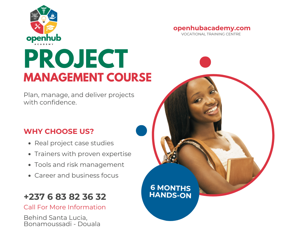 PROJECT MANAGEMENT COURSE Plan, manage, and deliver projects with confidence. Leadership and entrepreneurship skills for success in Cameroon.